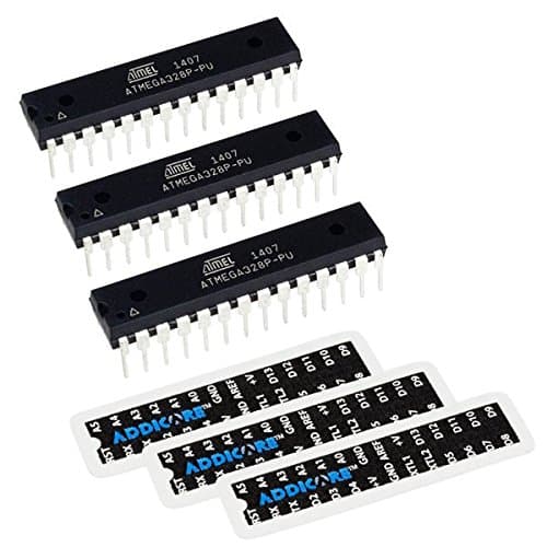 Addicore 3 Pack ATmega328P-PU DIP-28 Chip with Arduino Uno Bootloader and Addicore Pinout Sticker