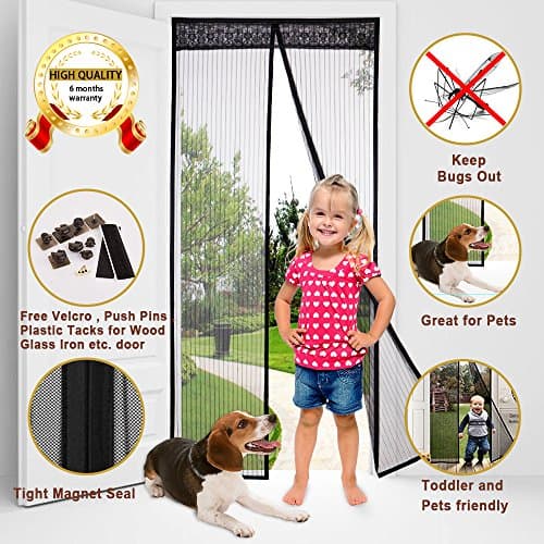 Magnetic Mosquito Screen Door Net ,Yiodu Magnet Seal Mesh Curtain 4083inch Free Velcro Pins Plastic Tacks, Friendly to Child Pets ,Keep Bugs Out Lets Fresh Air in, Fits door up to 3882inch Max Door