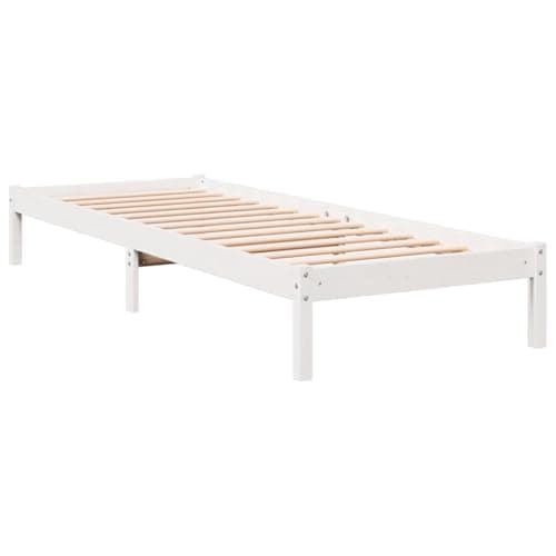 vidaXL White Single Bed Frame 90x210cm Extra Long Solid Pine Wood - Wooden Bed Frame with Slats & Sturdy Legs for Bedroom