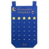 OurWarm Felt Ramadan Calendar Eid Mubarak Hanging Countdown Calendar with 30pcs Detachable Stars, Advent Calendar 2020 for Kids Eid Gifts Ramadan Decorations, Blue