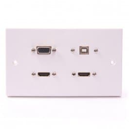 Audio Visual Projector Wall Plate: SVGA, 2 x HDMI & USB B. 15cm Couplers Leads