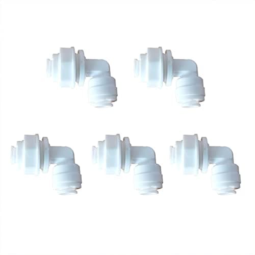 MALIDA ST-053A 1/4"OD PE Tubing Elbow Bulkhead Connector,Push to Connect Fittings,Quick Connector,Widely Used in Water Purification, RO Systems Food/Beverage System,5pcs.