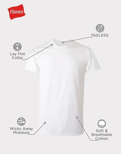 Hanes Men's Tagless Cotton Crew Undershirt – Multiple Packs and Colors