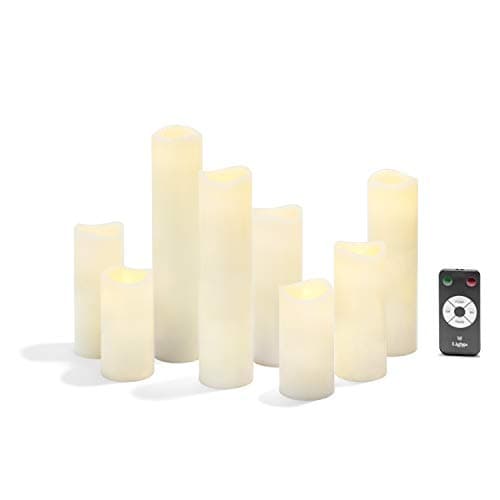 Slim Flameless Pillar Candles Set - Warm White LED Lights, Smooth Wax Finish, Assorted Sizes, Remote and Batteries Included - Set of 8