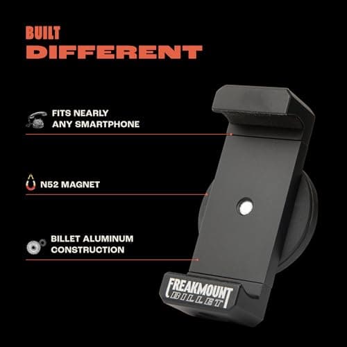 FREAKMOUNT Billet Solid Aluminum Freaky Strong Magnetic Phone Mount - Designed for Motorcycles, Gym, Toolbox, Mechanics - Perfect for Wireless Earphones - Strong Spring Grip - Fits All Phones