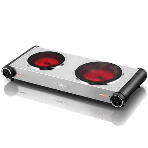 Cusimax Portable Electric Stove For Cooking With 1800w Power Temperature Control,Double Electric Hot Plate,Ceramic Glass Infrared Burner For All Cookware And Home, Dorm, Rv(Sliver)