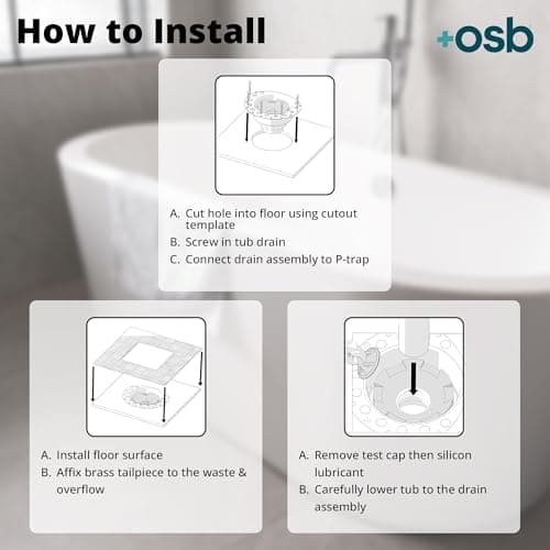 OS&B ITD35 - Two Piece ABS Pipe Freestanding Tub Drain Kit & Rough-In - Easy Installation, Asymmetrical Deck Plate, Water, Air, & Smoke Testable - Designed for 8"/10" Joist Spaces & Tight Bathrooms