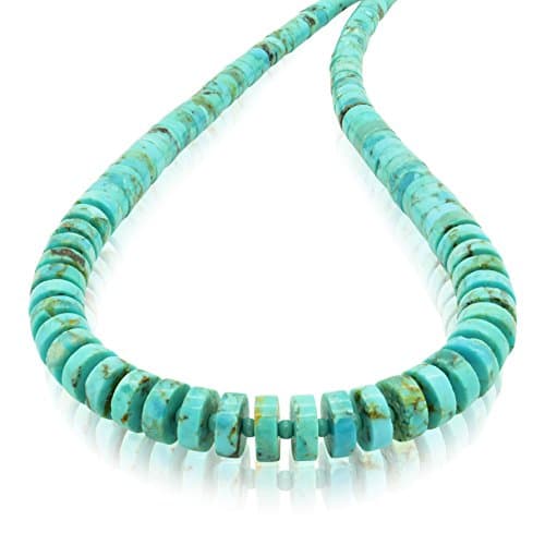 BLUEJOY Genuine Natural Turquoise Graduating Heishi Necklace with Elegant Seed Spacer and Lobster Clasp