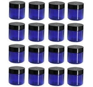 (Set of 12) Cobalt Blue 4 Ounce Jar with Black Smooth Lid PET Plastic (BPA Free) Refillable Straight Sided Jar
