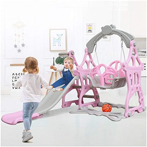 Toddler Climber and Swing Set | 3 in 1 Kids Play Climber Slide Playset Indoor Outdoor Playground Toy with Basketball Hoops Activity Center in Backyard (from US, Pink-3)