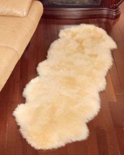 Genuine Sheepskin Rug Double Pelt Golden Beige Fur 2' X 6'