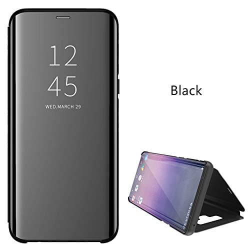 ZEPIN Galaxy Note 9 Case, Luxury Clear View Window Front Smart Sleep/Wake Up Function Mirror Screen Flip Electroplate Plating Stand Full Body Protective Cover Case for Samsung Galaxy Note 9(Black)