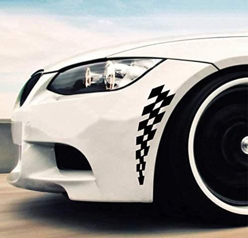 ISEE 360® 2 PCS Car Bumper Sticker Exterior for Front Back Checkered Flag Decals L X H 30 X 11 Cms (Black)(Vinyl)