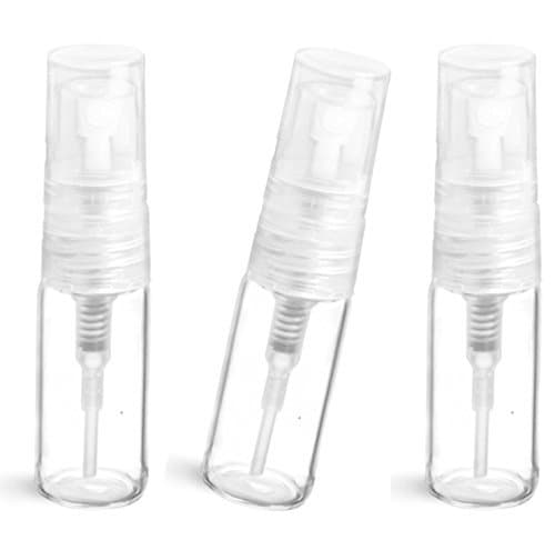 MagnaKoys 3ml Perfume Cologne Body & Bath Clear Glass Vials w/Natural Sprayers and Clear Overcaps (3 pieces of 3ml Sprayers)