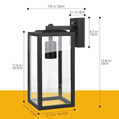 Outdoor Wall Light Dusk to Dawn Porch Light, Aluminum Black Outdoor Wall Lantern with Ambient Light Sensor. Anti-Rust Wall Sconce Light Fixture with Clear Glass Shade, Matte Black