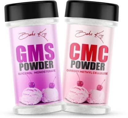 BAKE KING Pack of 2 GMS Powder (Glycerol Monostearate) 50gm and CMC Powder (Carboxymethyl Cellulose) 50gm | Raising Ingredient | Instant Ice Creams That Improves Texture, Softness