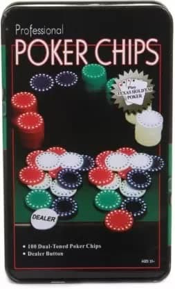 ArrowMax 100pc for adult Poker Chips Poker Game 100 Chips + Dealer Button Chip Holder and Tin Storage Box Set