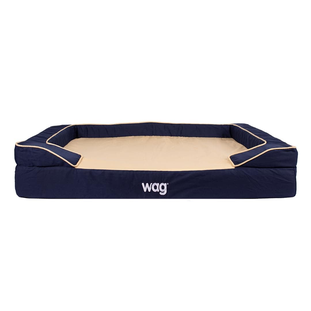 Luxe Dog Bed by Wag | Quad Layer Technology with Memory Foam, Orthopedic Foam, and Cooling Gel. Machine Washable Cover. Navy, Medium