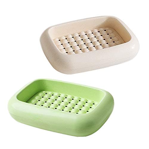 METKA Bamboo Fiber Plastic Soap Box,Bathroom Plastic Rectangle Shower Soap Holder,Soap Case Holder, Soap Dish Self Draining Soap Saver, 2 Pack (soap Box) (Yellow & Green)