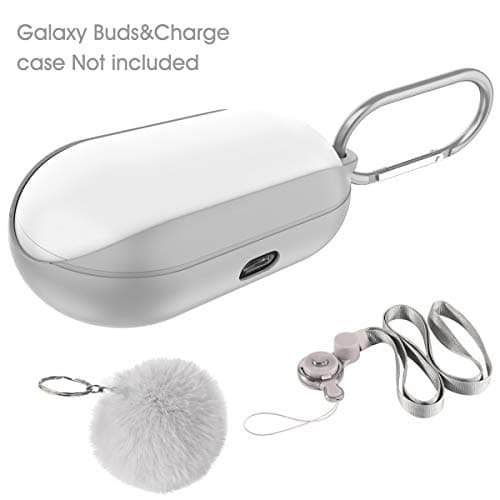 CaseTank for Samsung Galaxy Buds Case Silicone Cover W Carabiner Lanyard Fur Pom Pom Keychain Soft Flexible Scratch/Shock-Proof Protective Case for Samsung Galaxy Buds case, Gray
