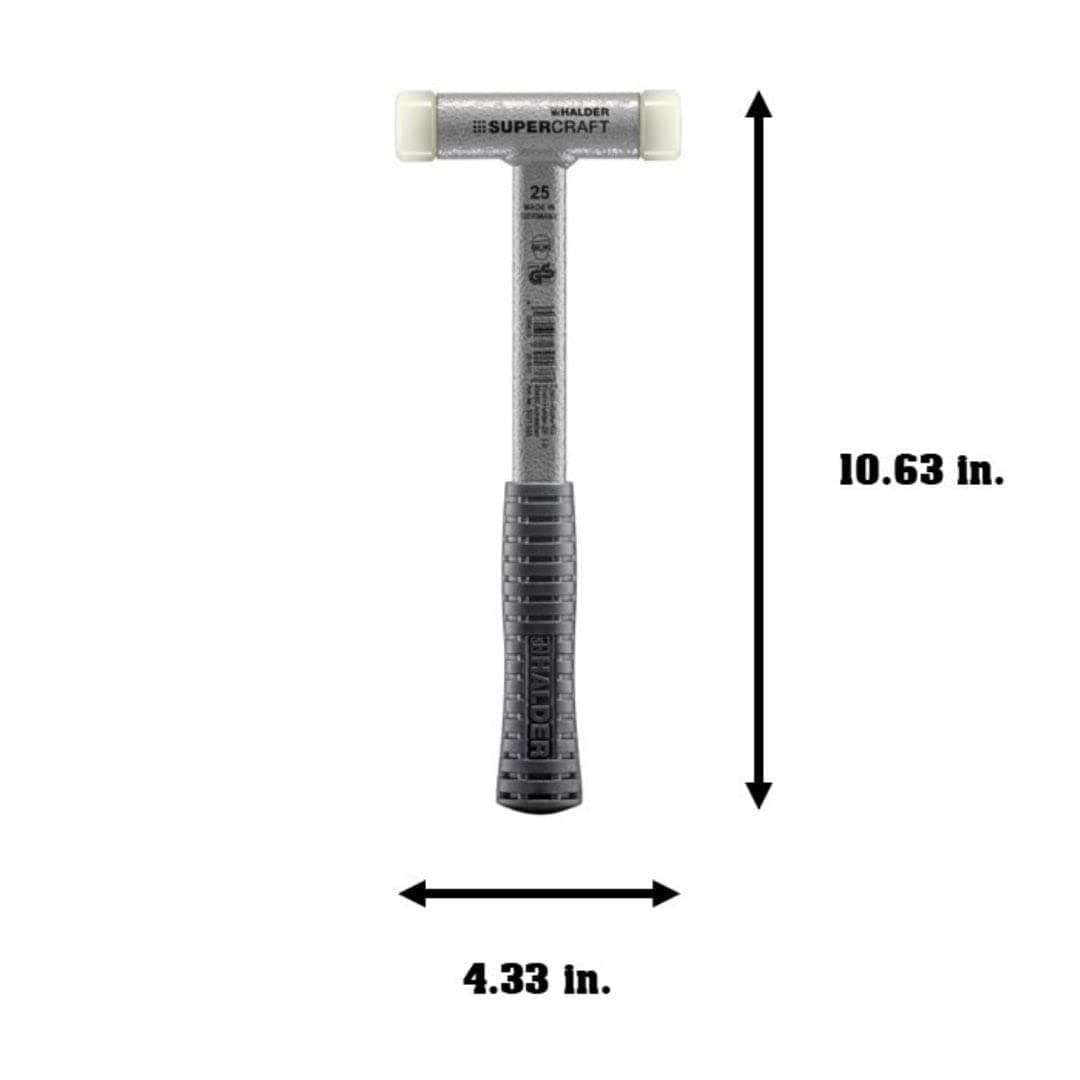 Halder Supercraft Dead Blow Mallet 3377.025 - Non-Rebounding Mallet, Hard Nylon Inserts, Break-Proof Steel Tube Handle, Anti-Slip Grip, 25mm, .8 lbs.