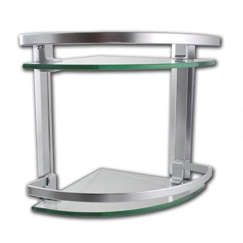 2 Tier Chrome Corner Bathroom Glass Storage Shelves Accessories