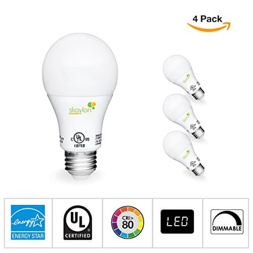 Skaylon Lighting Dimmable LED A19 Light Bulb- Energy Star 60W Equivalent CRI80+ LED Lights- Soft White 750 Lumens, UL-Listed 3000K Energy Efficient LED House Bulb, Pack of 4