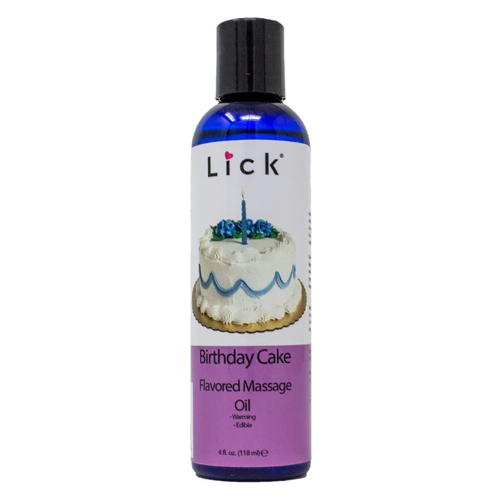 Lick Birthday Cake Flavored Massage Oil – Sweet Celebration-Inspired Edible Massage Oil with Almond Oil & Vitamin E, Fun Smooth Glide for Couples Massage, 4 oz