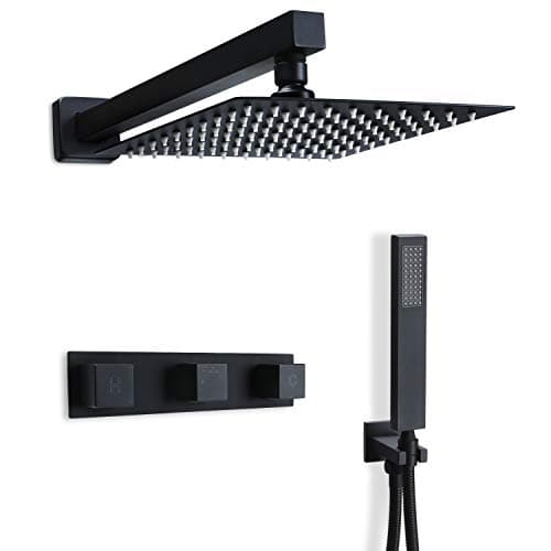 Fryotuc Black Shower System 8 Inch Bathroom Rain Mixer Shower Combo Set Wall Mounted Rainfall Shower Fixture …