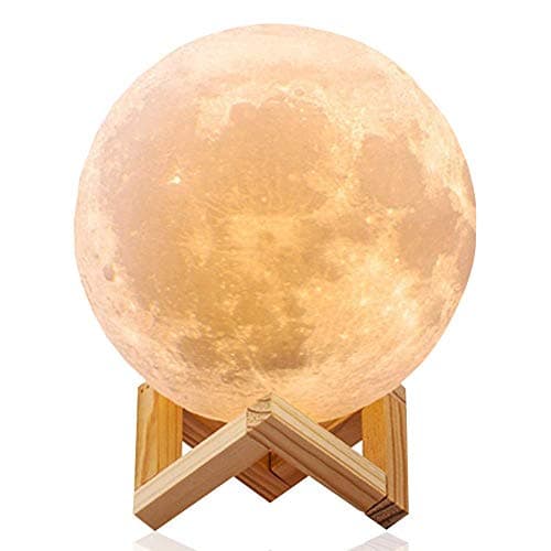 3D Moon Lamp By VUUR: LED Light Home Decoration, Unique Design For Bedroom, Office, Living Room, For Parties, Dimmable, Lunar Bedside Night Light For Children, with Wooden Stand, USB Rechargeable