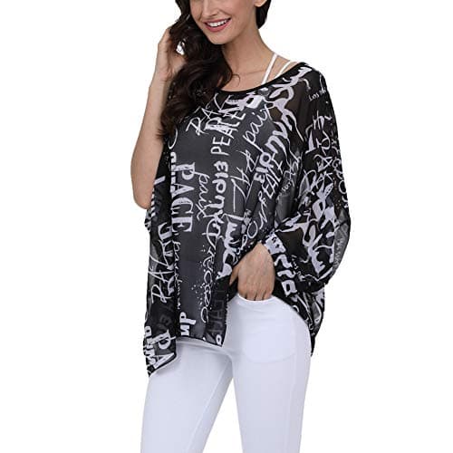 Ckikiou Plus Size Summer Tunics Blouses for Women Batwing Loose Chiffon Shirts Tops