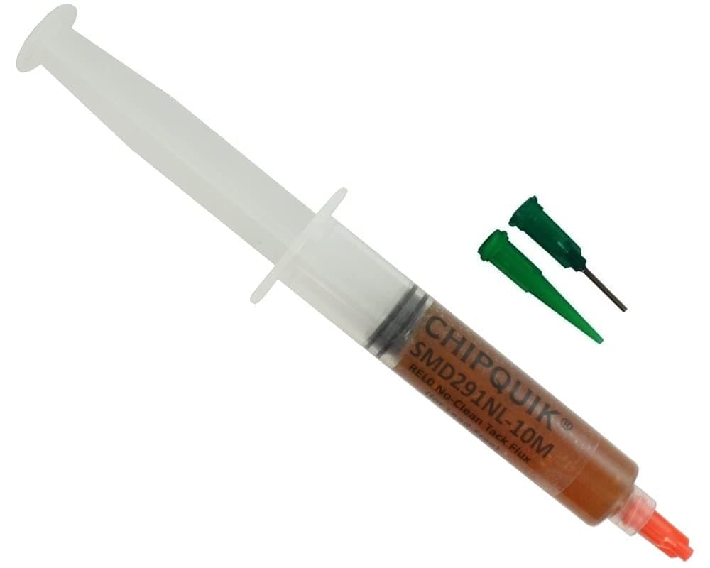 Chip Quik SMD291NL-10M REL0 No-Clean Tack Flux (Lead-Free) in 10cc/10g Luer Lock Manual Syringe w/tips