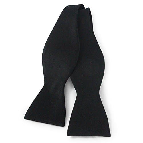 Cascadia Unlimited Men's Black 100% SILK Self Bow Tie + White Pocket Square