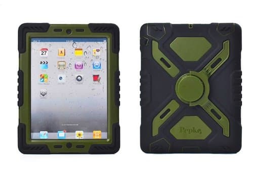 Silicone Plastic Rainproof Sandproof Dustproof Shockproof with Stand Wall/Glass/Wood Attachable Protective Cover for Apple iPad 2/3/4 (Black/Army Green)