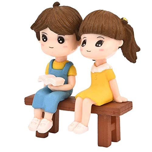 BHOOLU&GOOLU Plastic Sweety Lovers Couple Reading Style Figurine Miniature- Style 15 - (2 Pcs/Set, Multicolor)