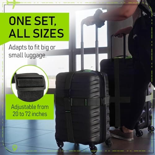 Untethered 4-Pack Heavy-Duty Luggage Straps | Suitcase Strap, Bag Straps for Luggage. Black, 2" W x 6' L, TSA Approved, Universal Fit