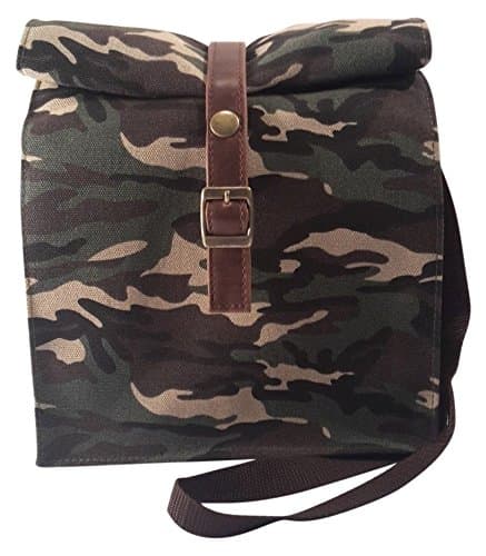 Simple Supplies Waxed Canvas Lunch Bag for Men Women| Green Camouflage Large Eco Friendly Polyester Lining | Professional Mens Lunch Tote