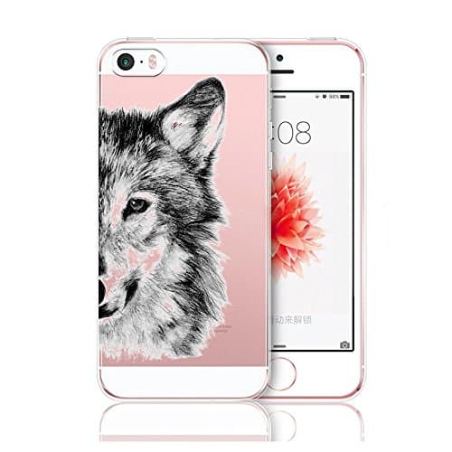 AIsoar Compatible for iPhone 5 5s SE Case, Clear Soft Silicone Skin Cover Slim Flexible TPU Watercolor Flowers Floral Printed Back Cover for iPhone 5 5s SE (Wolf)