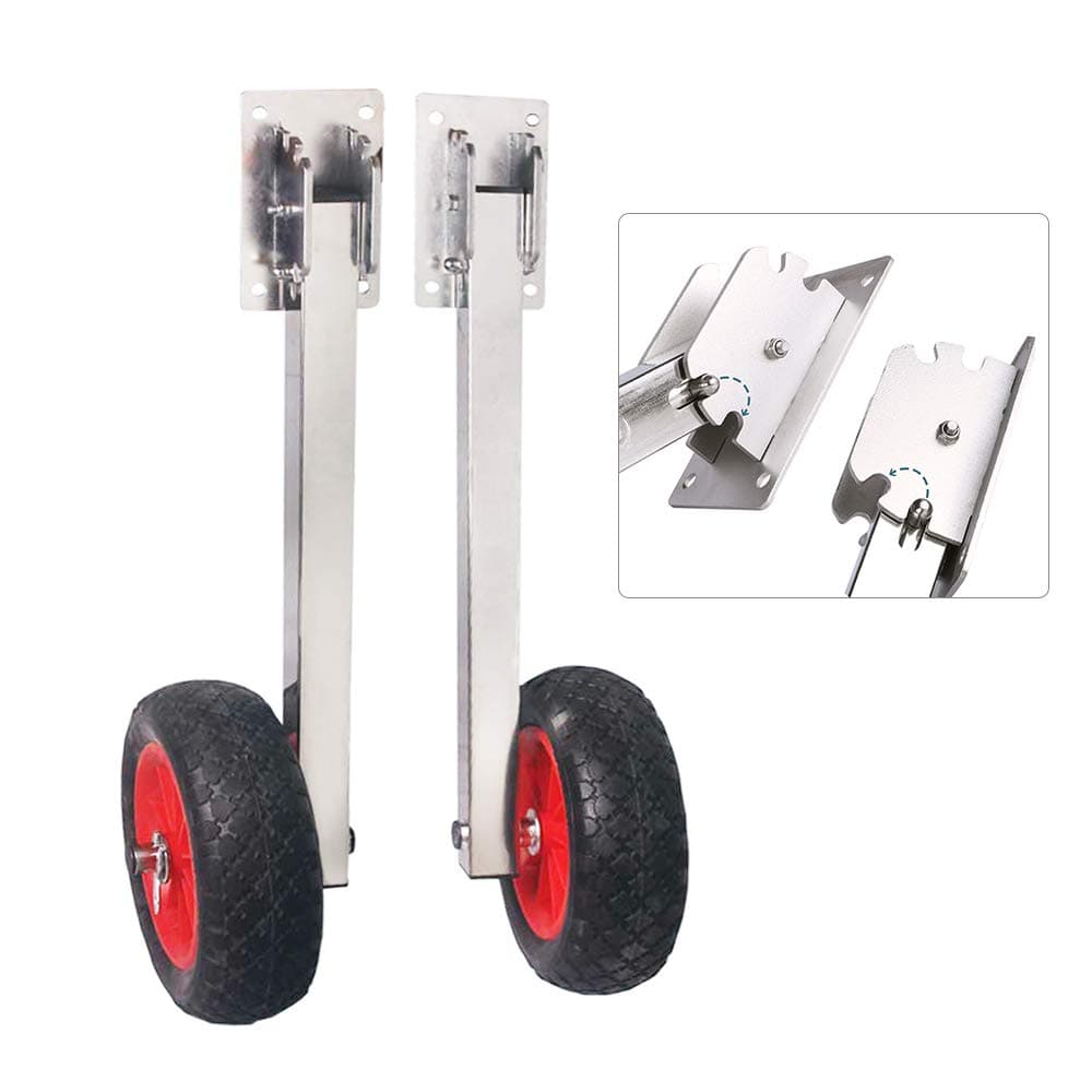 Prairie Metal Heavy Duty Dinghy Transom Launching Wheel for Inflatable Boats,Black Rubber Wheel and Stainless Steel Support,Angle Adjustable