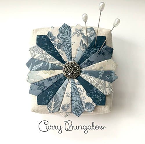 Dresden Linen Pincushion Handcrafted Finished with Vintage Button Filled With Crushed Walnut Shells