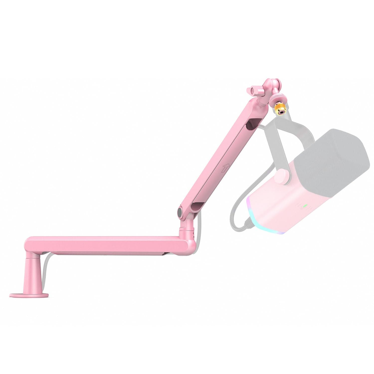 FIFINE Low Profile Boom Arm Mic Stand, Microphone Stand with Cable Management Channel, Desk Clamp, Screw Adapter for Streaming Podcast Recording, Adjustable Metal Mic Boom Arm Pink-BM88P