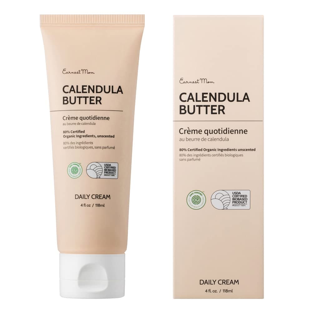 Calendula Butter Cream (4 oz) | Long Lasting Skin Moisturizer with All Natural Hydration Ingredients | Safe for Sensitive Skin & Scalp | Calming Cream for Stressed Infants & Moms