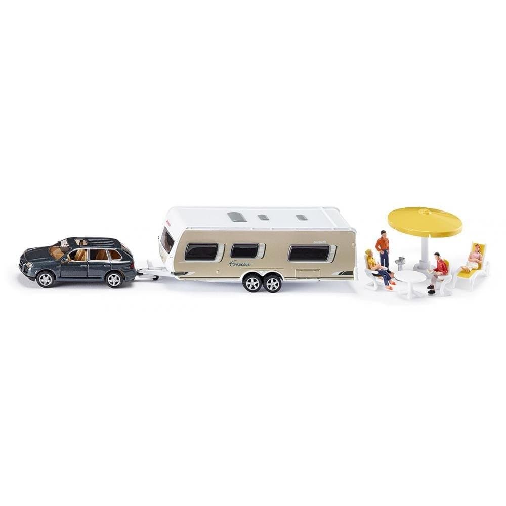 2542, car with caravan, figures and camping equipment, 1 55, metal/plastic, multicoloured
