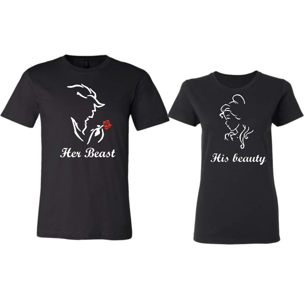 Her Beast His Beauty Couple T-Shirts Set, Gift for him and her Matching Newlywed Anniversary Wedding Couples T Shirt