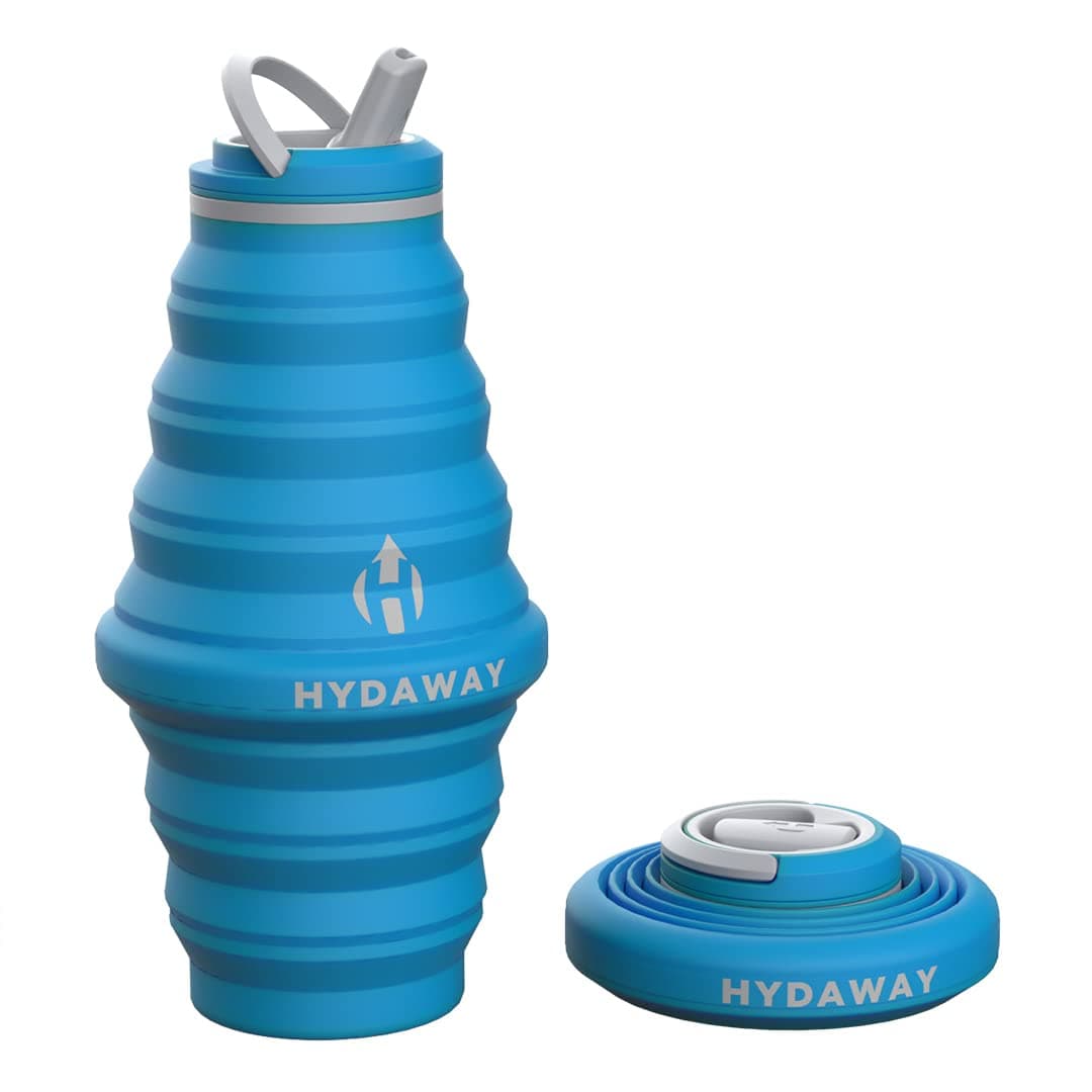 HYDAWAY Collapsible Water Bottle - 25oz I Reusable Water Bottle with Flip Top Lid for Travel, Hiking, Backpacking I Portable & Leakproof, Food-Grade Silicone, BPA Free, Collapses to 1.5” (Bluebird)