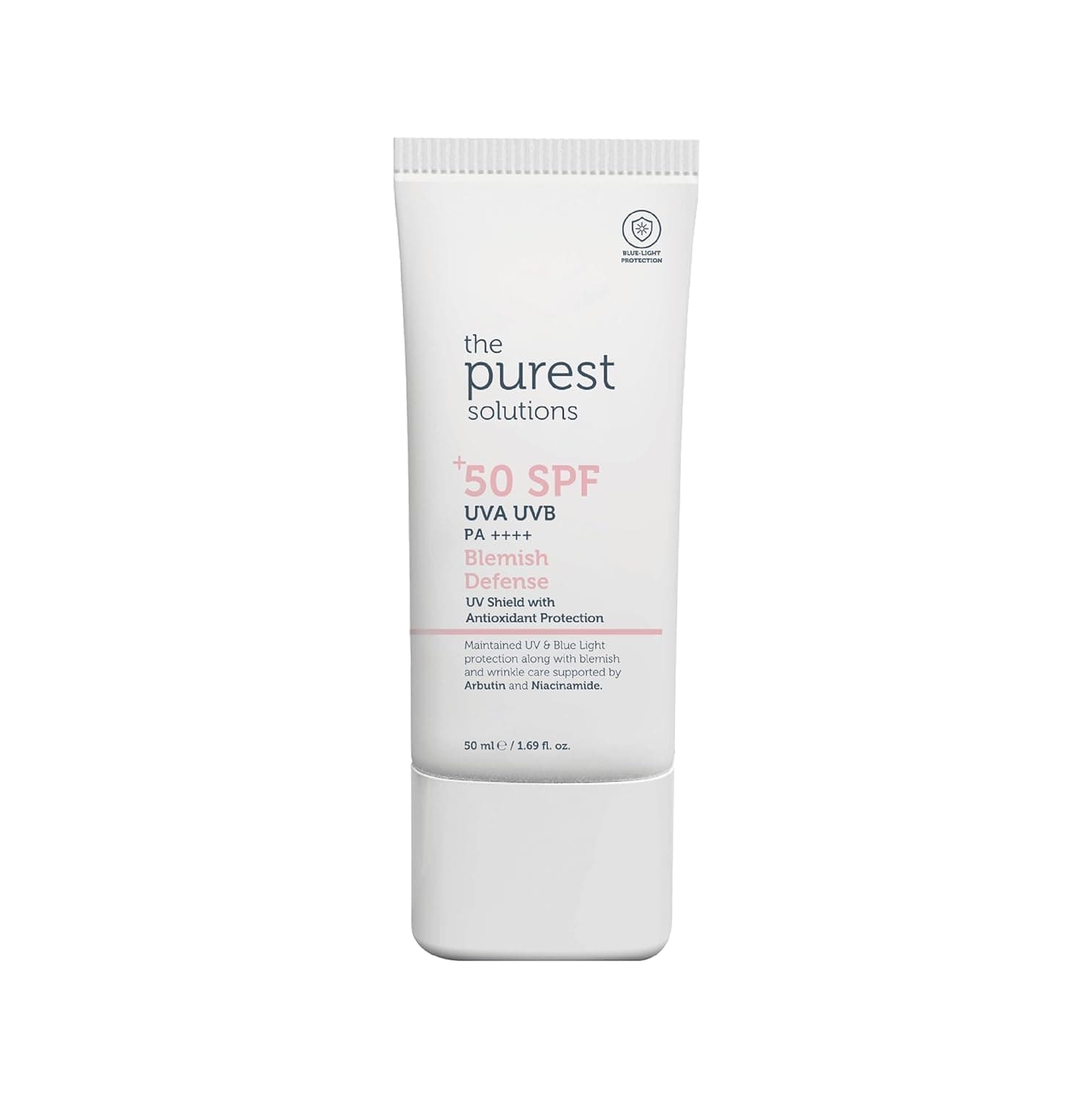 The Purest Solutions Blemish Defense (UV Shield with Antioxidant Protection SPF 50+) - 8h UVA Protection, Arbutin & Niacinamide for Skin Tone Harmonization and Moisturizers - Vegan (50 ml)