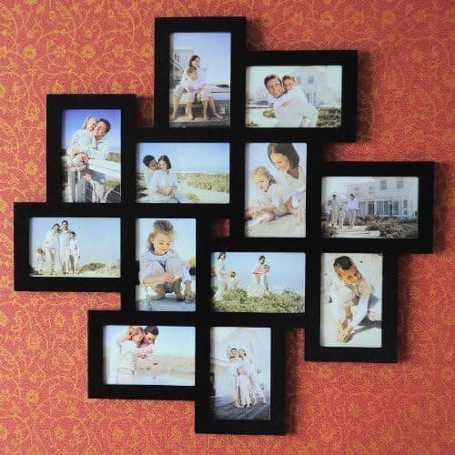 Adeco Decorative Black Wood Wall Hanging Collage Picture Photo Frame, 12 Openings, 4x6 inches