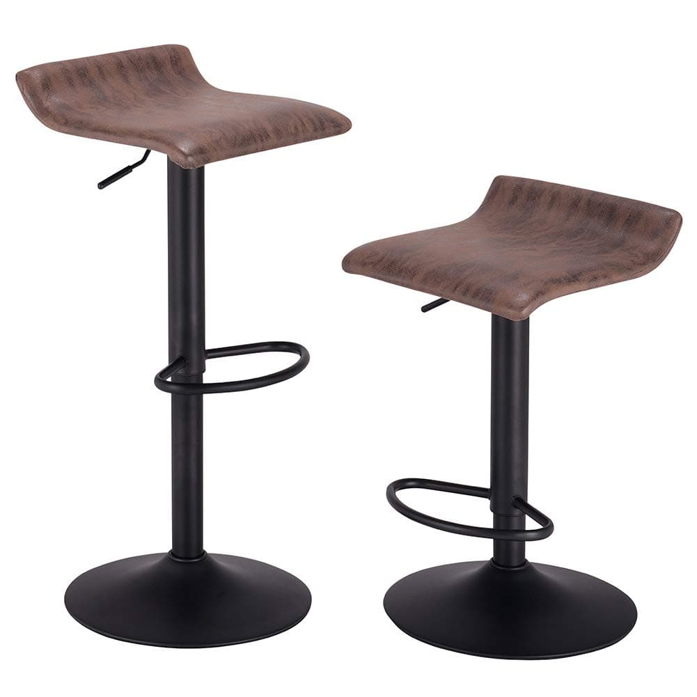 PRAISUN Bar Stools, Set of 2, Swivel Counter Chairs, Height Adjustable Barstool for Kitchen, Vintage Fabric, Brown
