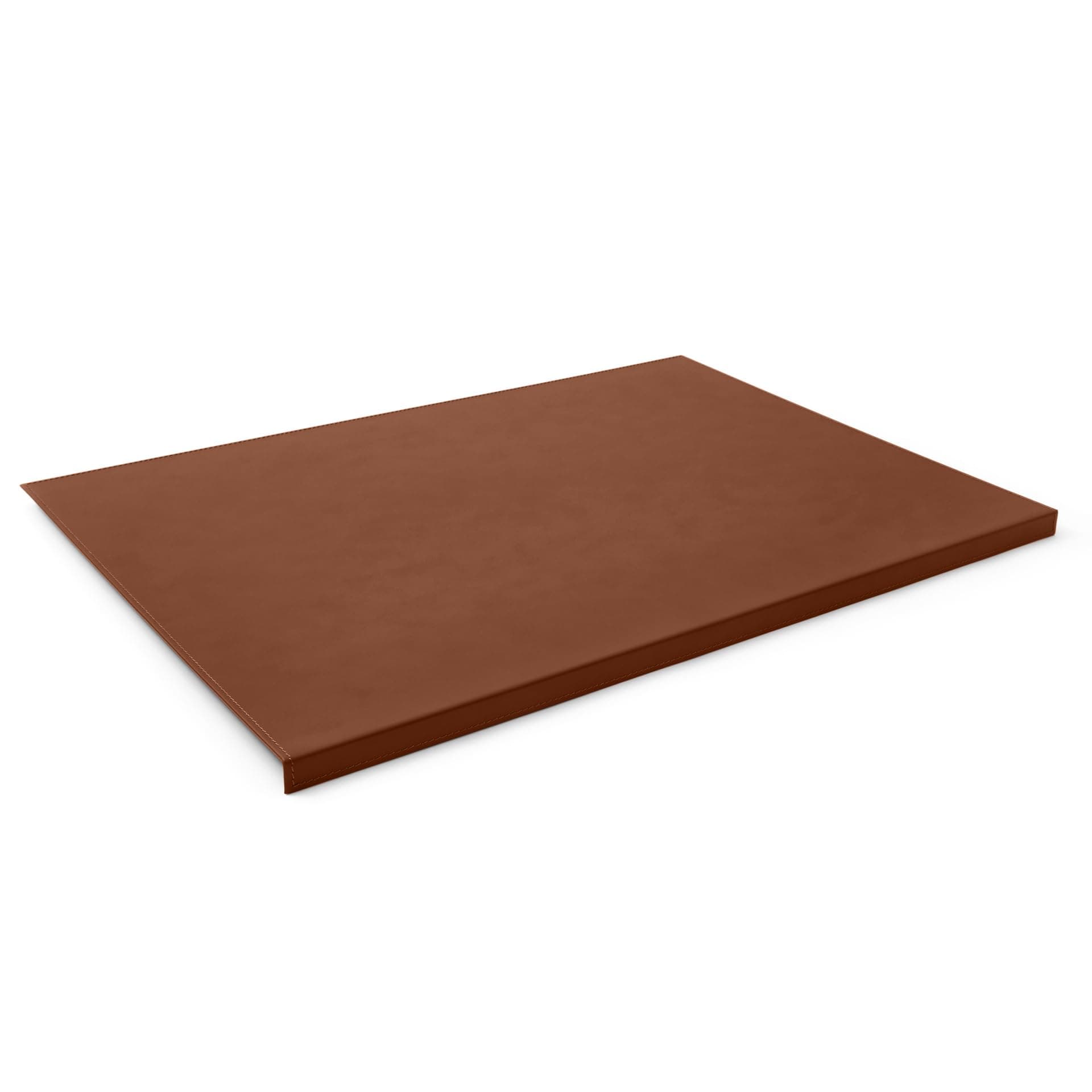 Desk Pad Made of Orange Brown Leather cm 90x60 - Resistant Steel Core with L-Shaped Forward Profile - Handmade Stitchings - Made in Italy