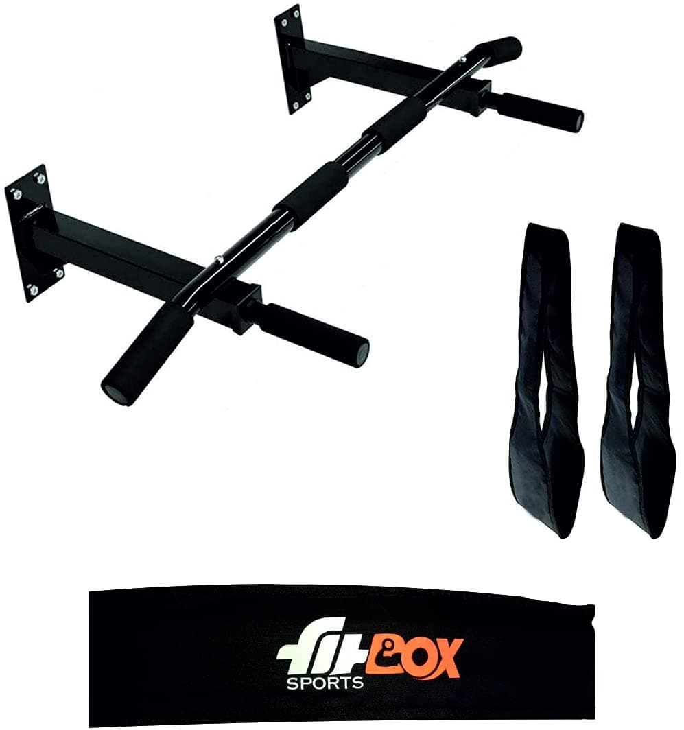Wall Mounting Chin Up Bar, Pull Up Bar & Ab Straps Combo, 120 Kg Capacity, 20 Inch